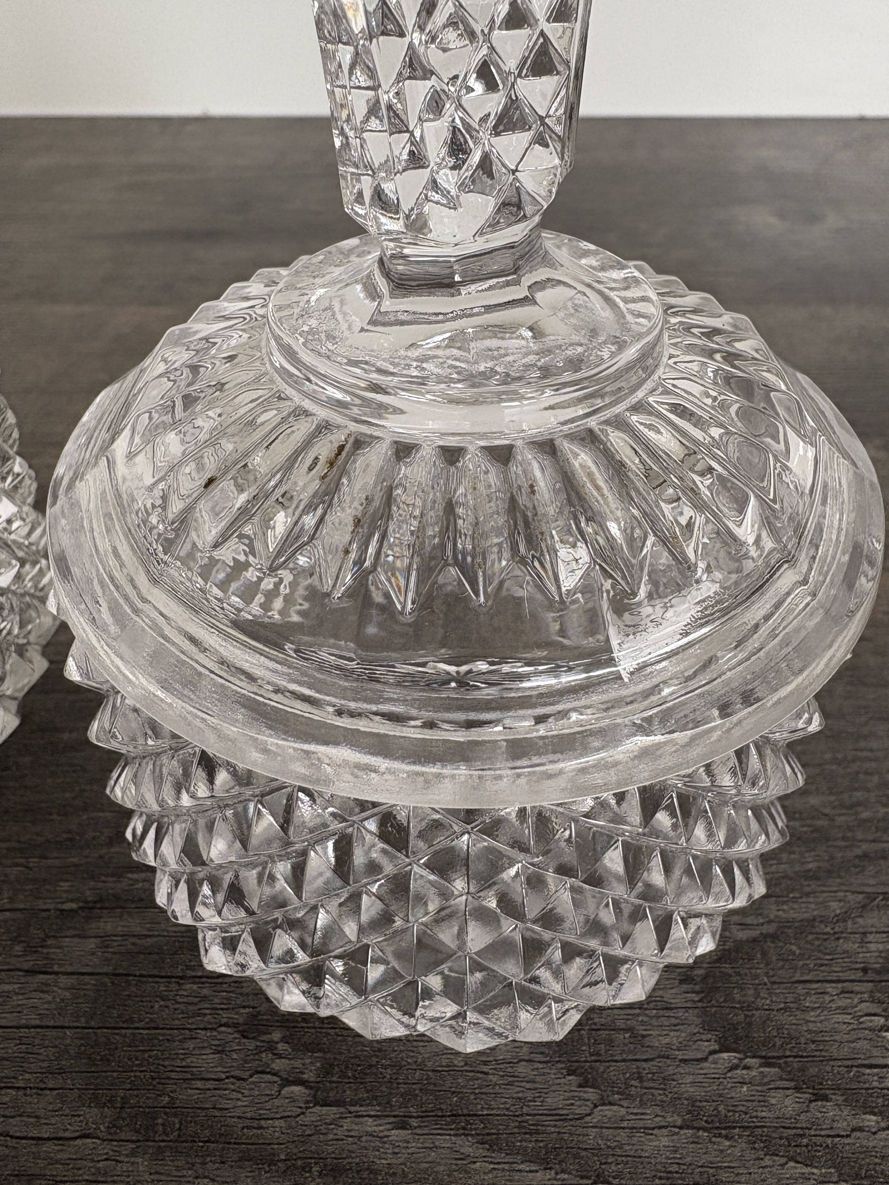 Pair of crystal-style cut glass bottles – retro/vintage dressing table