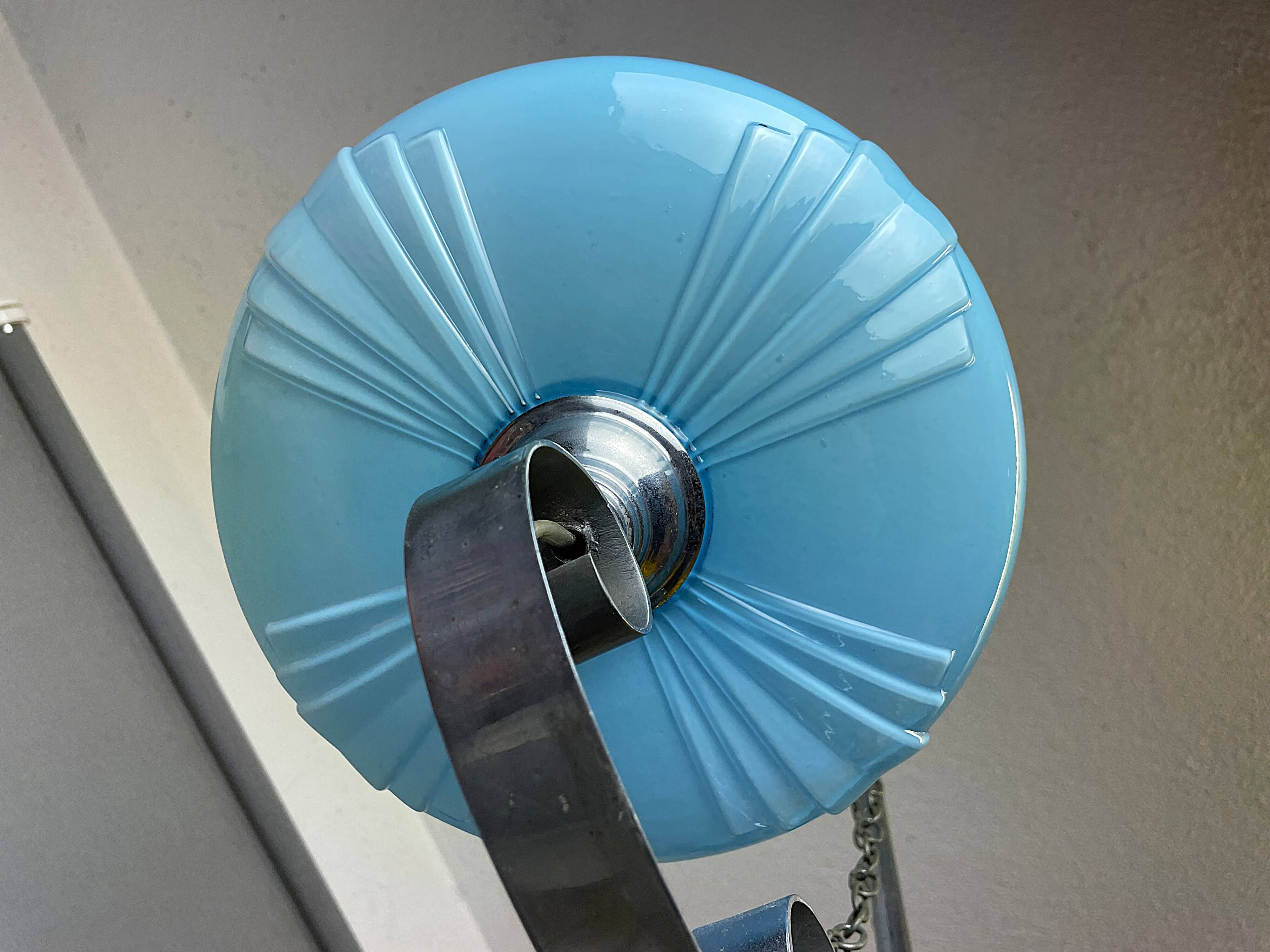Art Deco chandelier with blue opaline glass