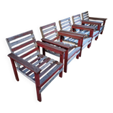 Ensemble de 5 fauteuils lounge français en hêtre et châtaignier, années 1930