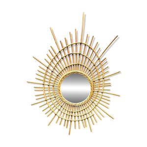 miroir soleil en rotin