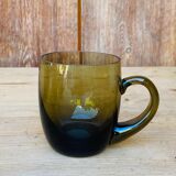 Lot coffee cups in smoked brown glass 70s, rounded shape, beautiful handcrafted.