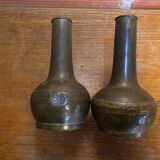 Pair of Antique Vintage Repoussé Brass Vases