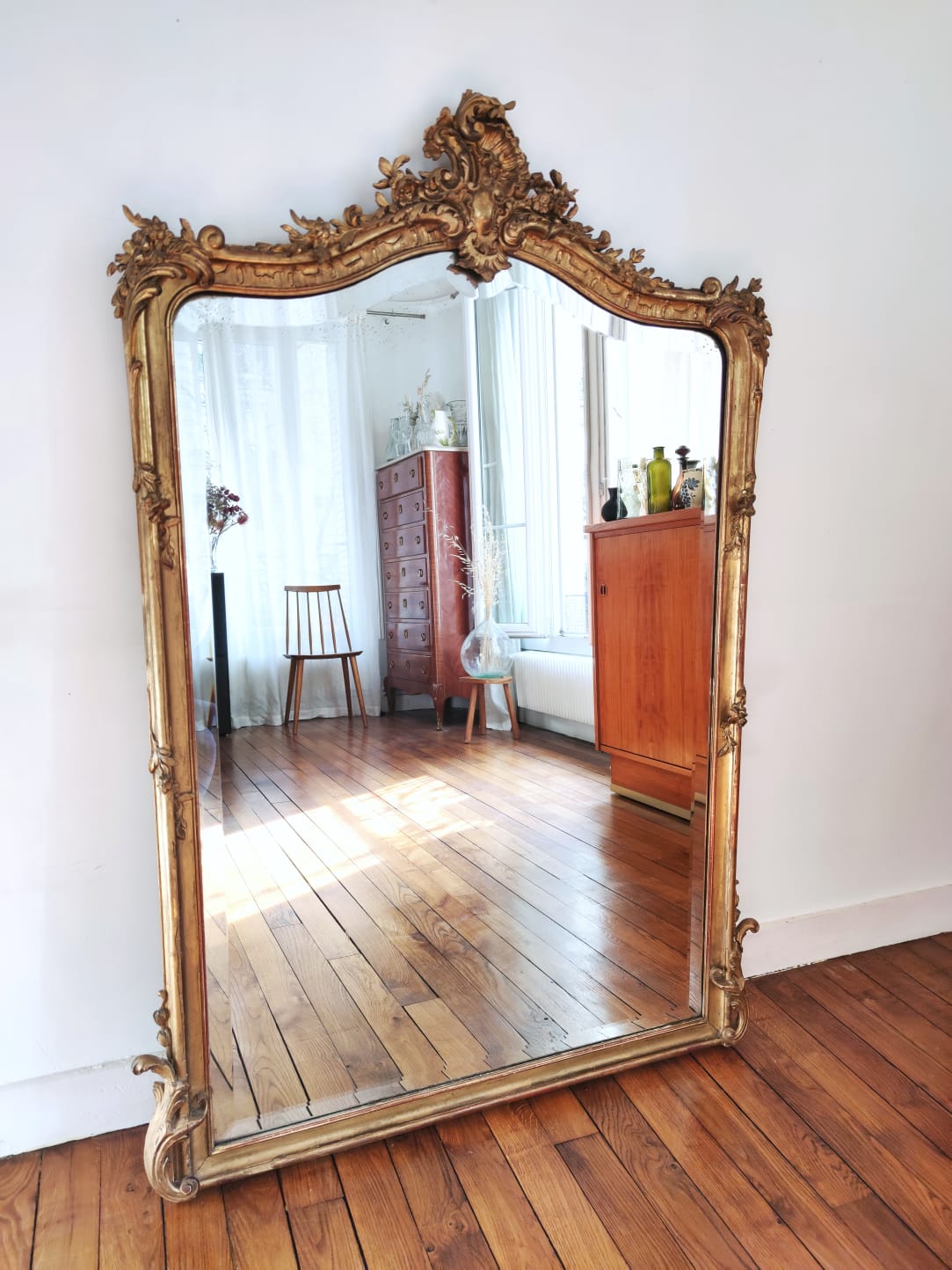 Large gilded mirror louis XV rockery  142x99cm