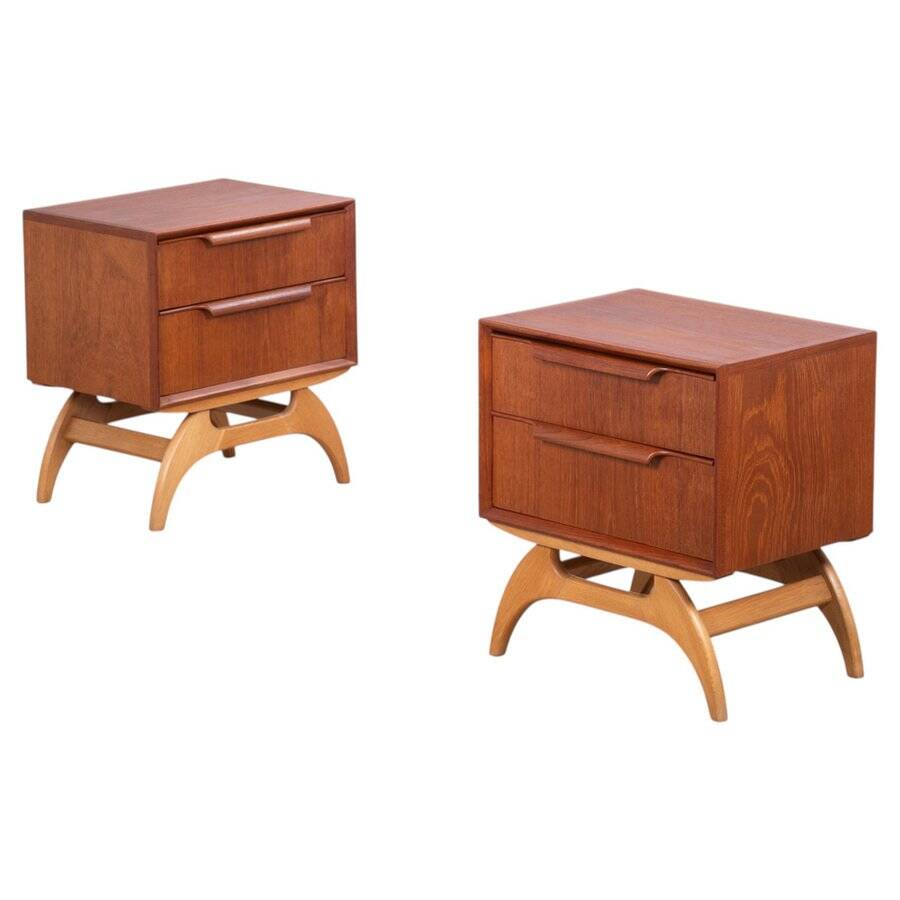 Teak Bedside Tables with Oak Frame, Denmark, 1960s, Set of 2