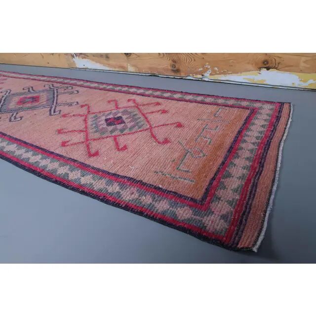 Vintage Turkish hand-knotted runner rug 84x353