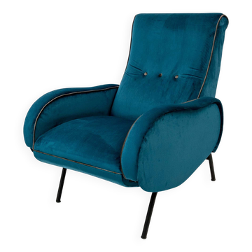 Marco Zanuso Mid-Century Modern Italian Velvet Reclining Armchair, 1950s