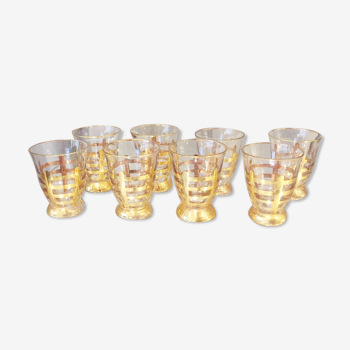 Suite of 8 glass drip or shot glasses with gilding
