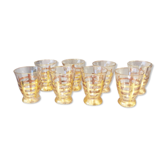 Suite of 8 glass drip or shot glasses with gilding