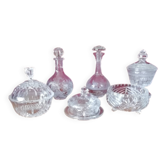 Set of decanters and other crystals
