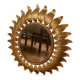 Golden metal sun mirror with leaf decoration