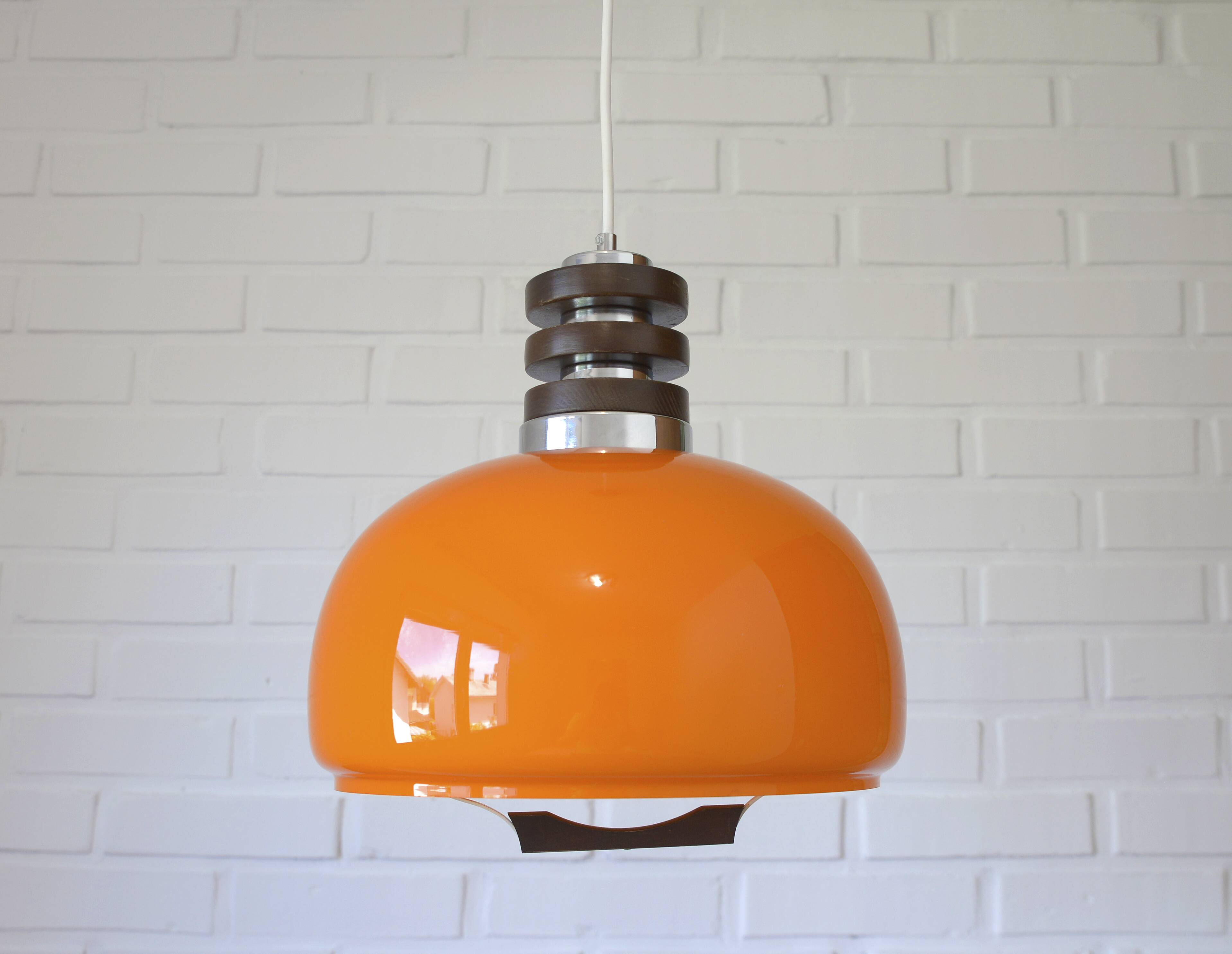 Vintage orange pendant light in mid-century modern style hanging lamp 1970
