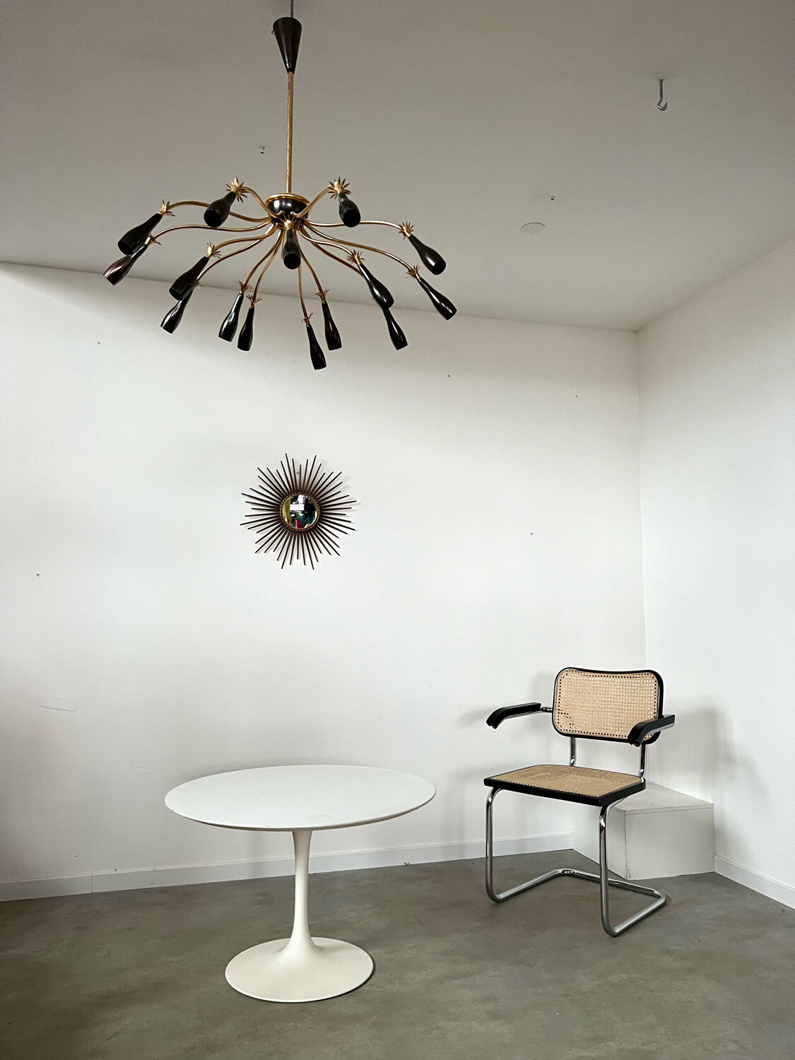 Old spider chandelier Italian metal, vintage Sputnik lamp 15 lights