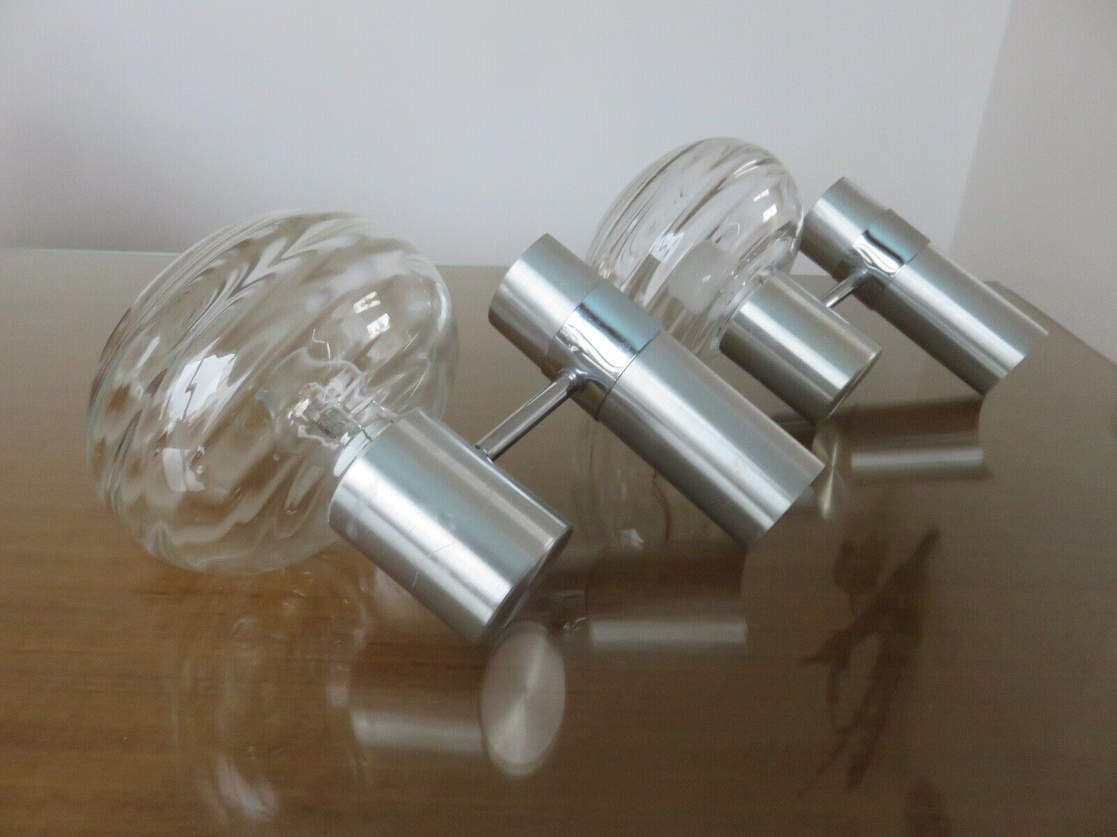 Pair of wall lamps, chrome metal and brushed aluminum 60s 70s