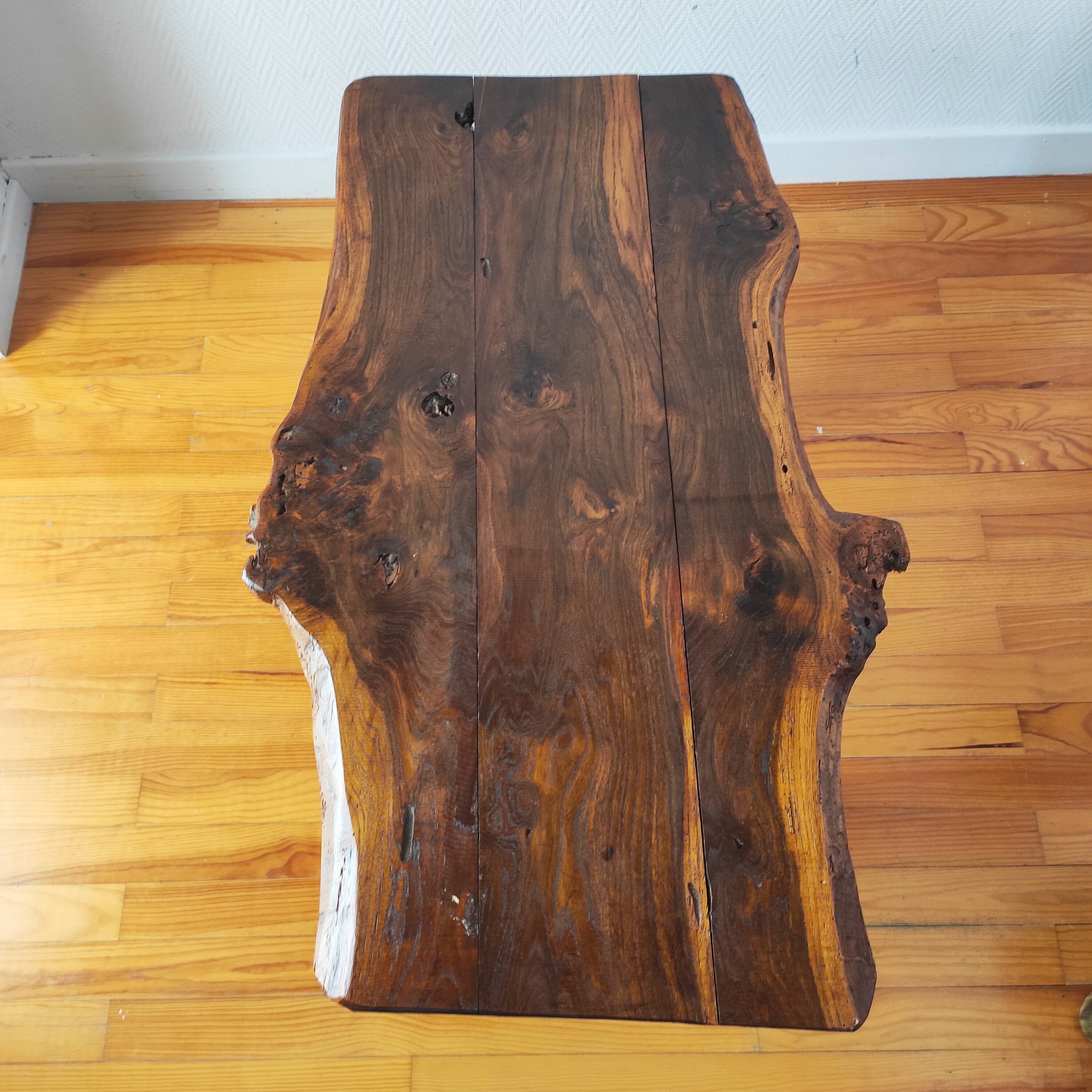 Vintage coffee table 50/60 brutalist oak and solid walnut