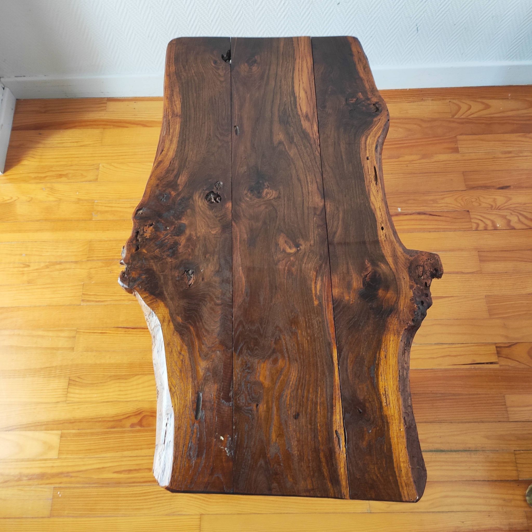 Vintage coffee table 50/60 brutalist oak and solid walnut