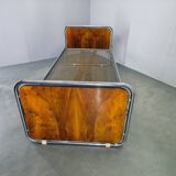Bauhaus Tubular Steel Bed with Walnut Panels, Czechoslovakia, 1930s
