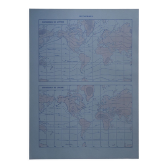 Lithographie originale sur les isothermes et les isobares