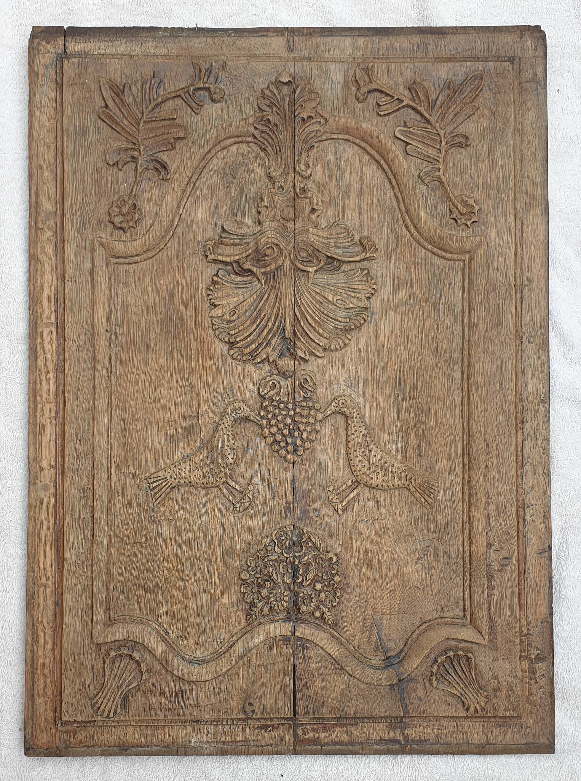 Panel, bas relief in natural wood, 18th century period