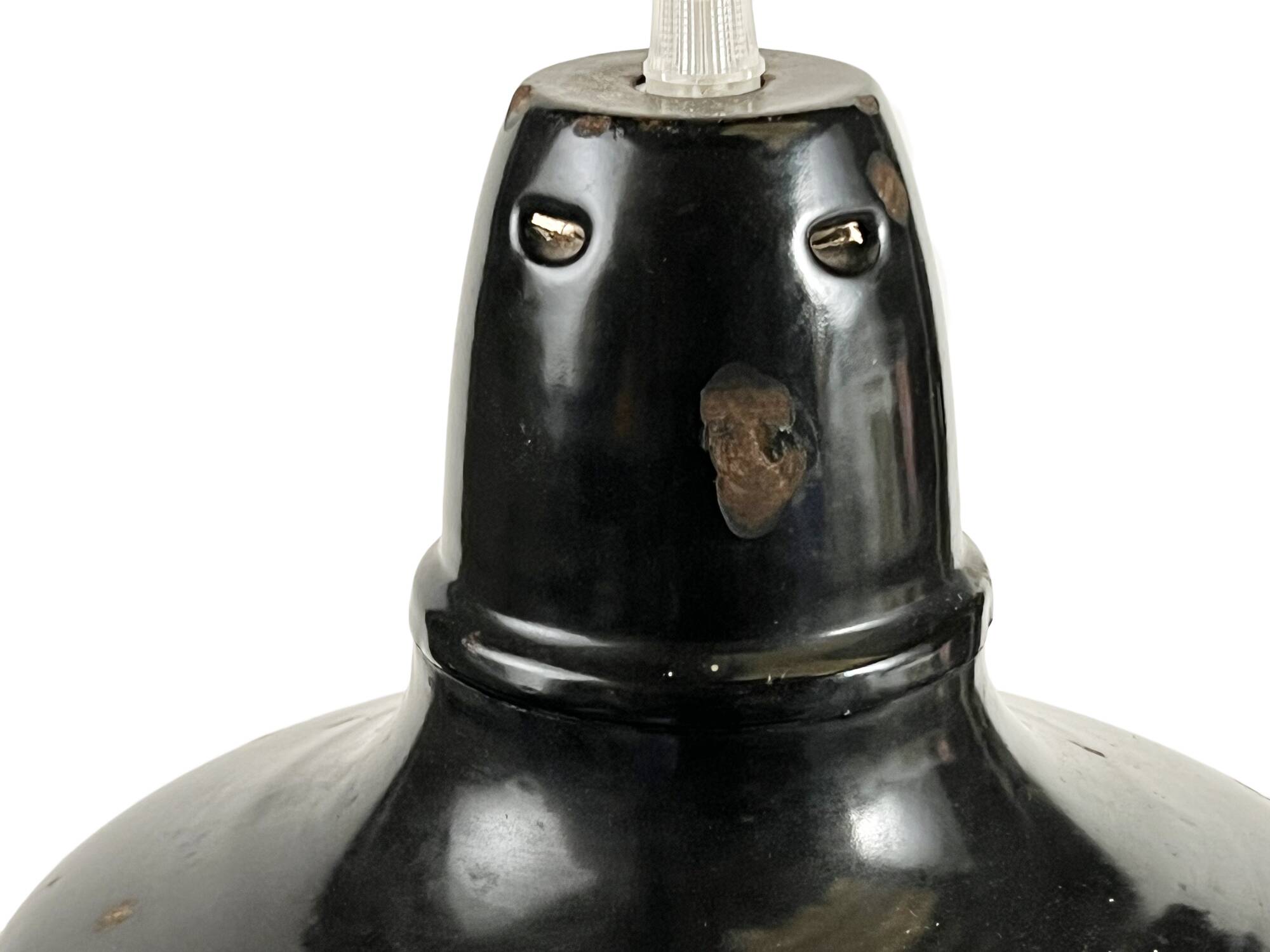 Enameled industrial pendant light. France 1950s