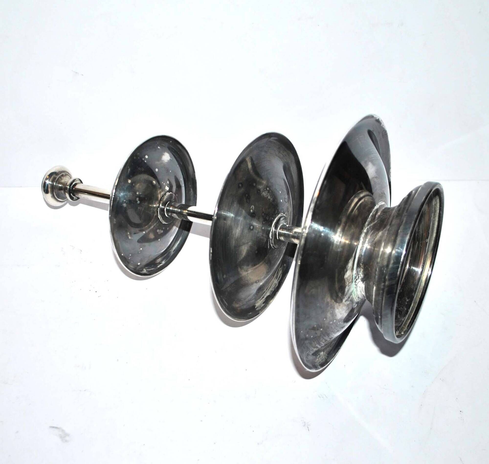 Vintage silver metal tray - pedestal table display for sweet cakes Hotel Buffet H29cm
