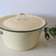 Enamelled metal marmite, pale yellow, vintage
