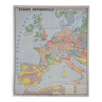 Carte scolaire / Affiche ancienne , Europe occidentale . Editions Rossignol Années 50-60
