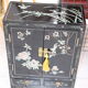 Small storage cabinet or bedside table lacquered black incised and painted