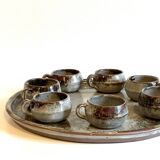 Enamelled stoneware tray and its 7 cups
