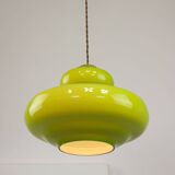 Mid-Century Italian Green Glass and Brass Pendant Lamp