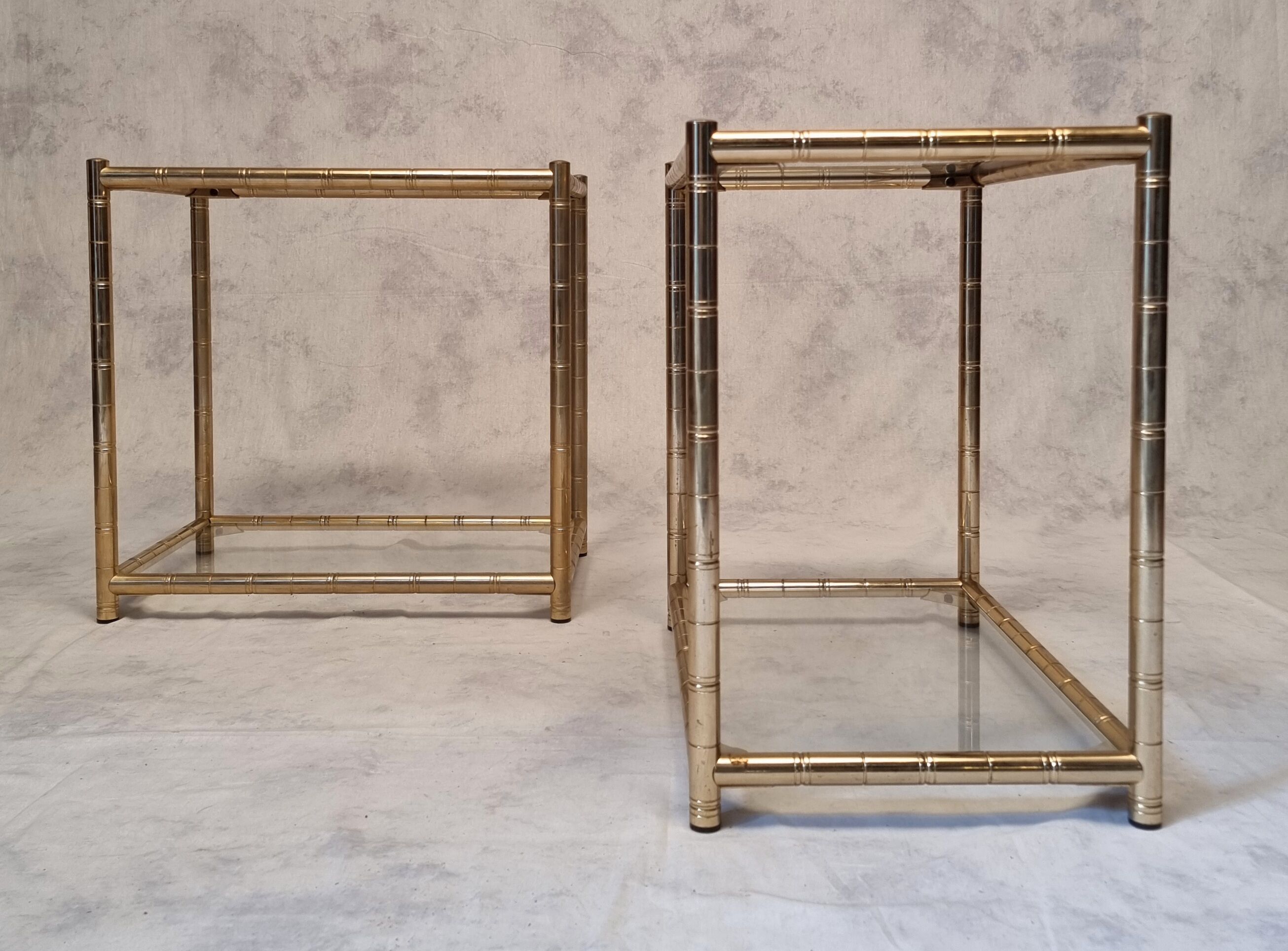 Pair of bamboo sofa ends - golden brass - ca 1980