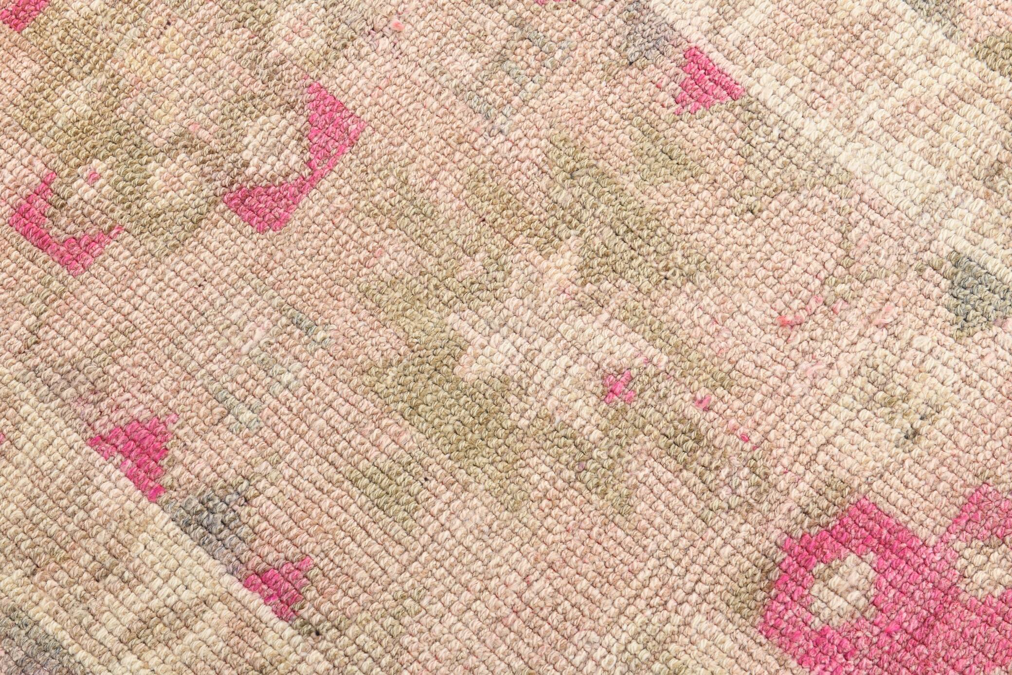 3x13 Rug For Kitchen Pink Beige Herki Vintage Runner Rug, 79x402Cm SK 4146