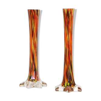 Duo of soliflores in mouth-blown glass