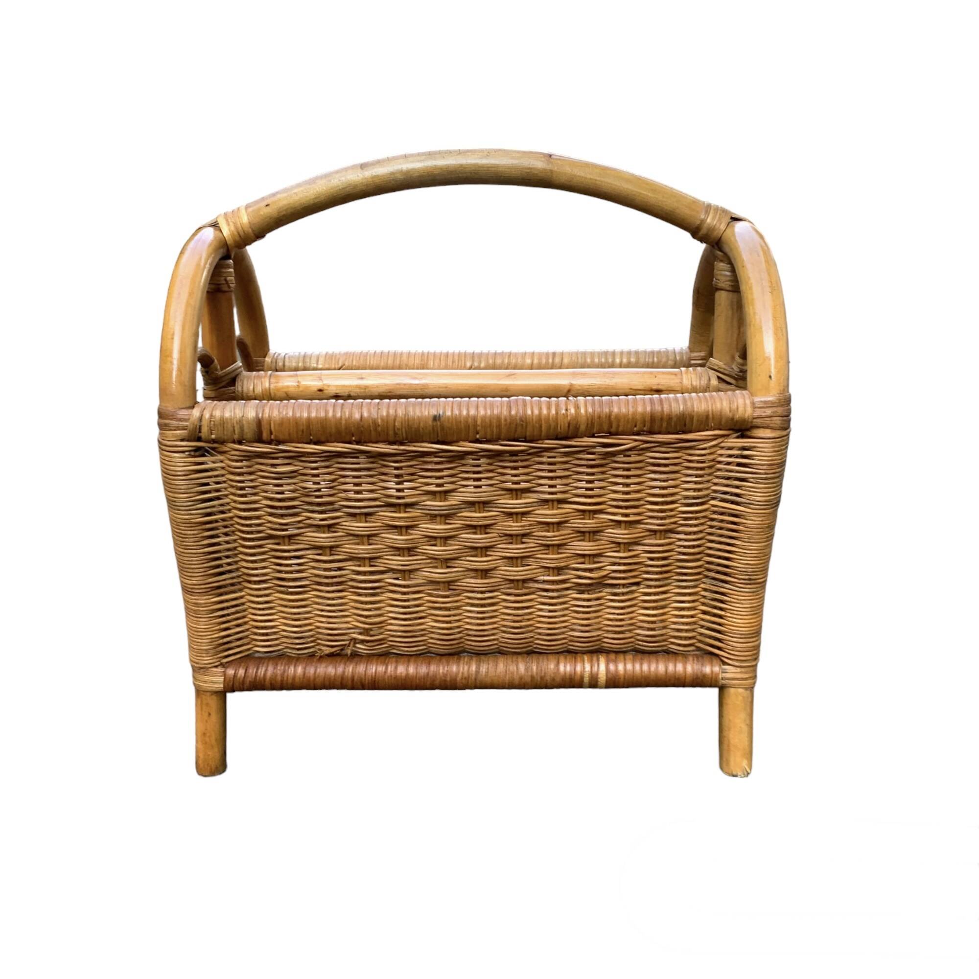 Vintage wicker and bamboo magazine rack