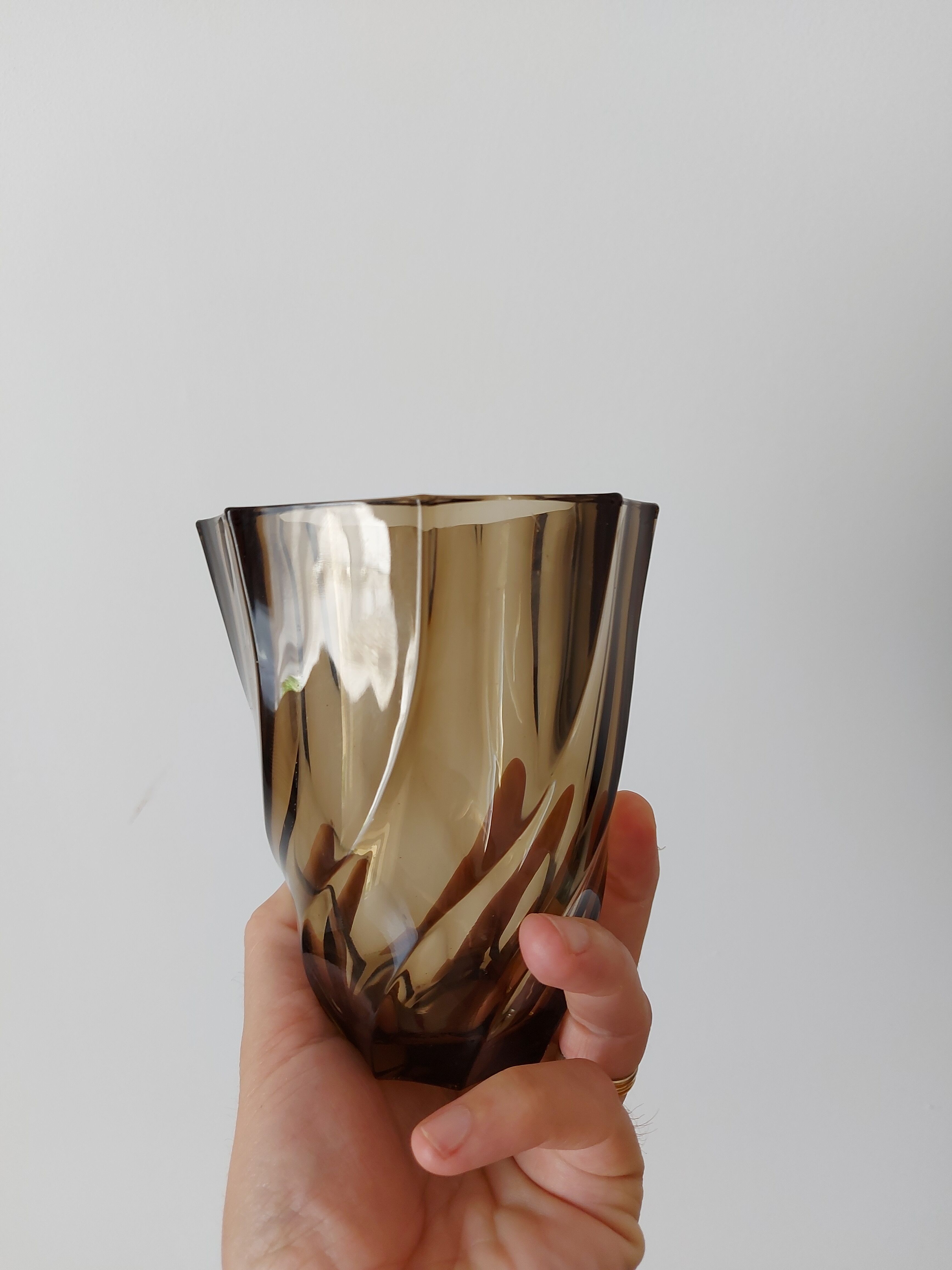 Twisted smoked glass vase