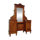Walnut dressing table with mirror, storage and marble.