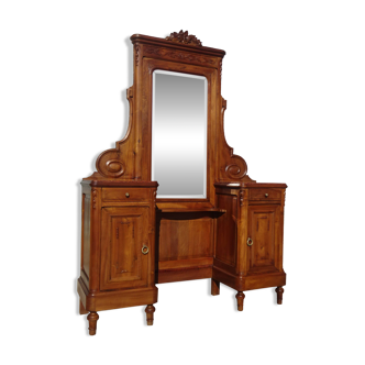 Walnut dressing table with mirror, storage and marble.