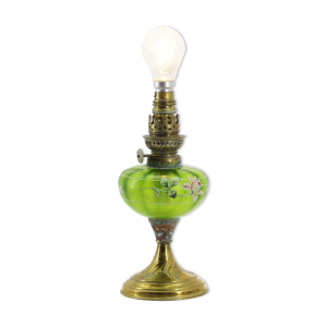 Ancien pied de lampe en verre peint