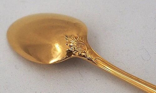 Christofle Marly gold, 10 mocha spoons, coffee, 10 cm + gold metal sugar tongs