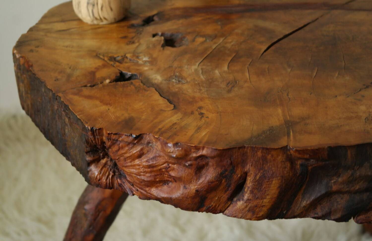 Side table, low brutalist made from tree stump.