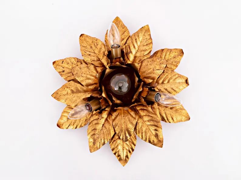 Plafonnier fleuri vintage italien à 4 lumières