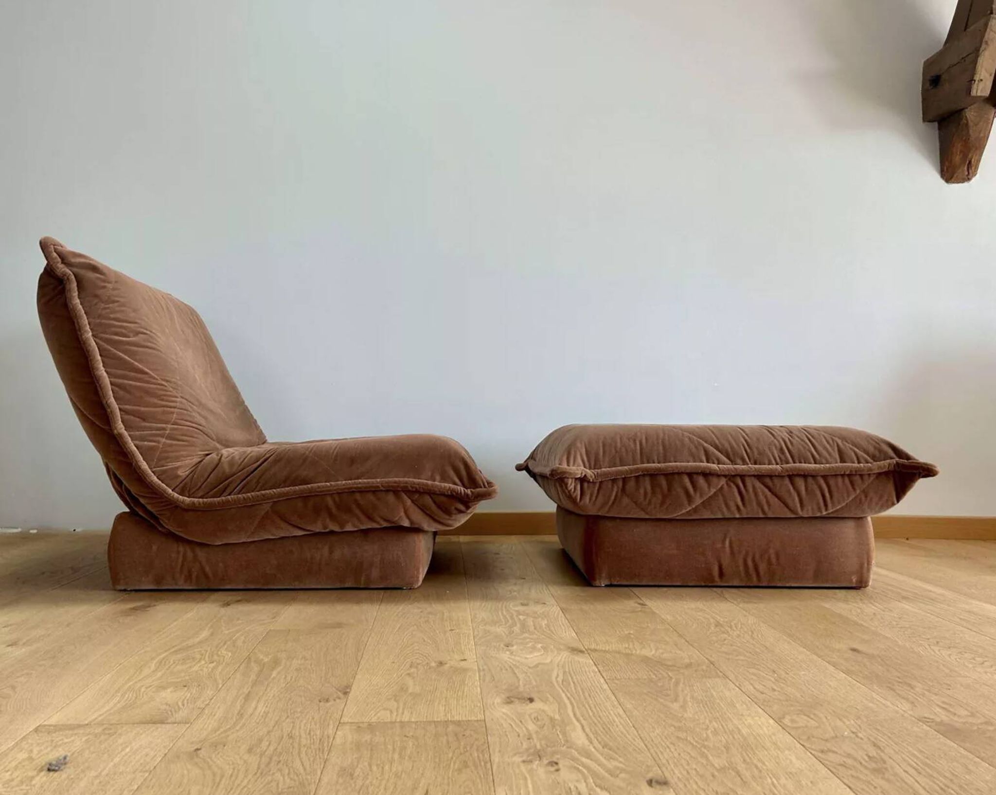 Vintage armchair and ottoman, brown velvet, Switzerland 1960