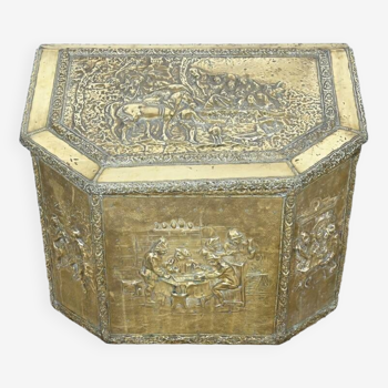 Repoussé brass log chest – late 19th century