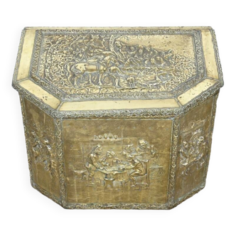 Repoussé brass log chest – late 19th century
