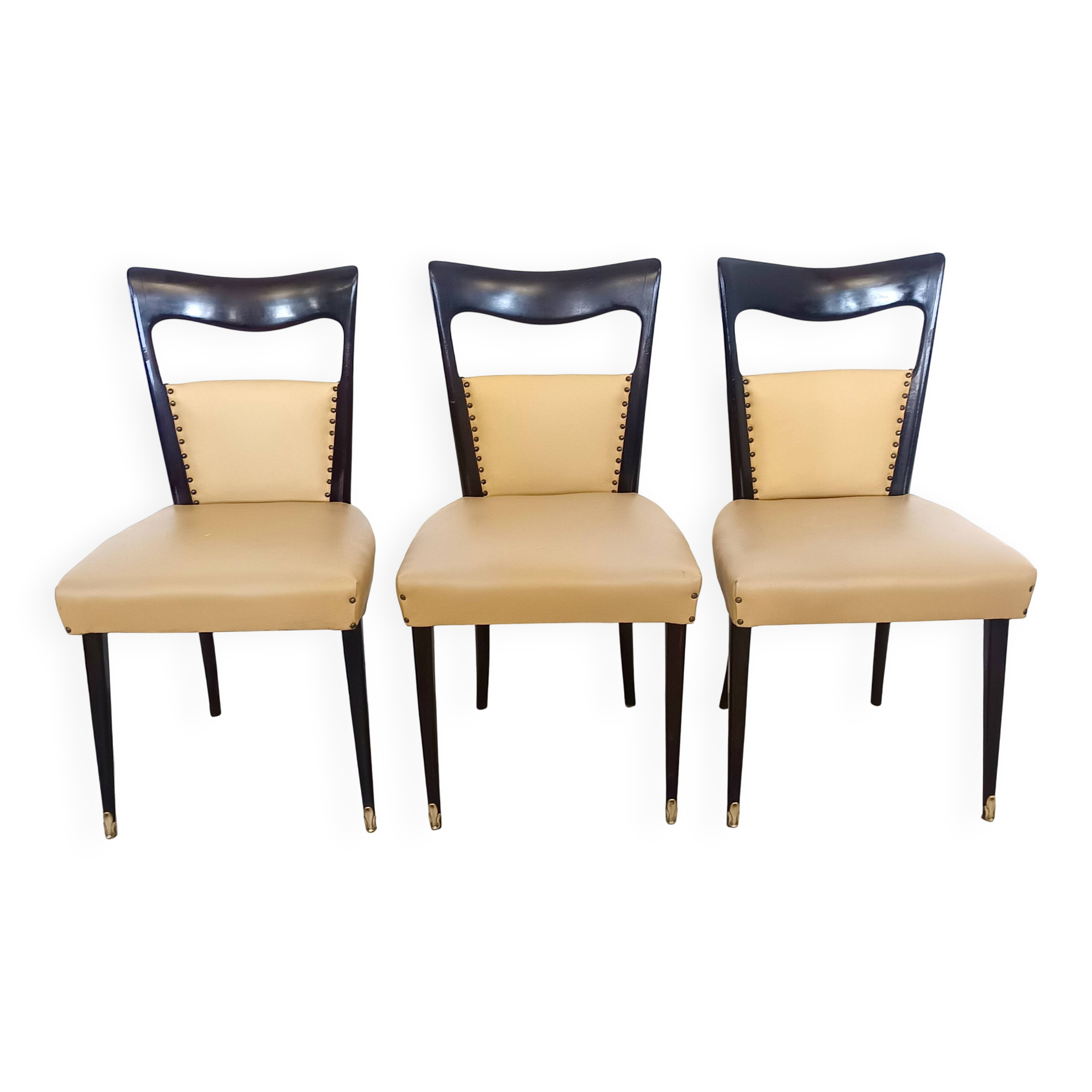 Set of Six Beige Skai Dining Chairs Ascr. to Melchiorre Bega, Italy