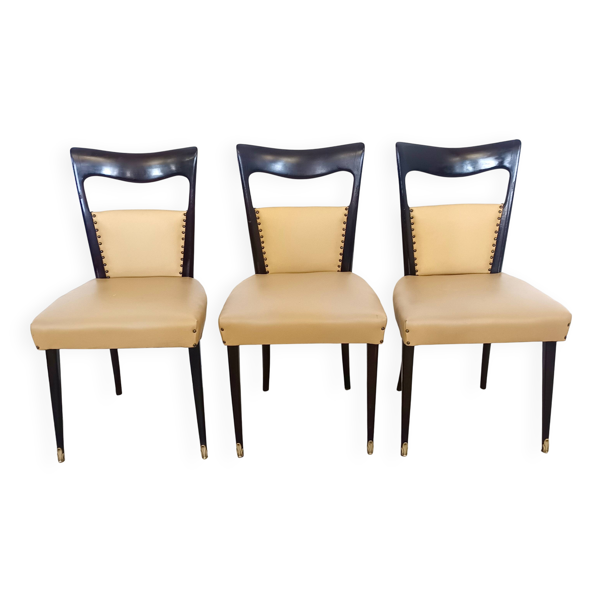 Set of Six Beige Skai Dining Chairs Ascr. to Melchiorre Bega, Italy