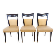 Set of Six Beige Skai Dining Chairs Ascr. to Melchiorre Bega, Italy