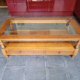 Coffee table with 2 drawers in solid cherry wood and glass.