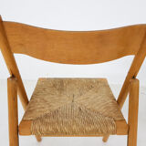 Set of 2 vintage folding chairs in beech and rush