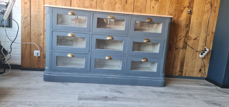cabinet with drawers grainetier patina gray and raw top