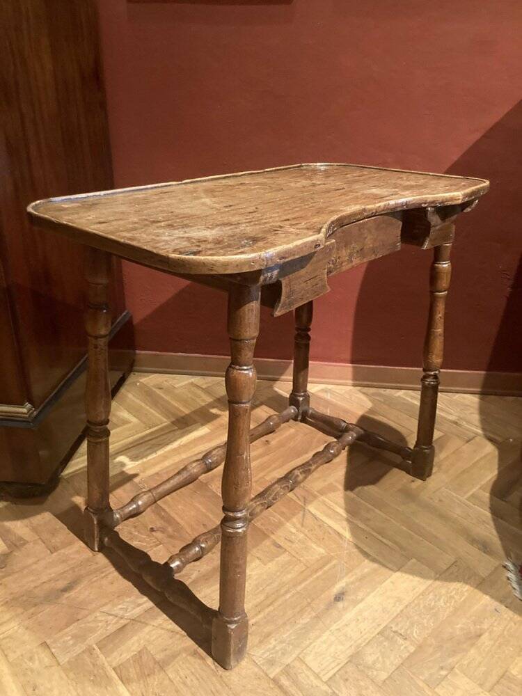 Antique 18th Century Italian Rustic Baroque Wooden Side Table with Turned Legs